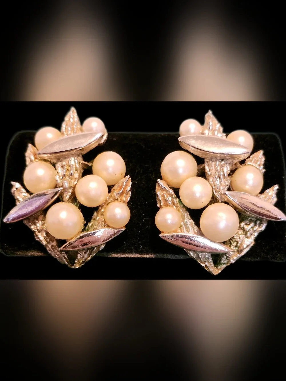 Vintage Crown Trifari Faux Pearl Abstract Earrings